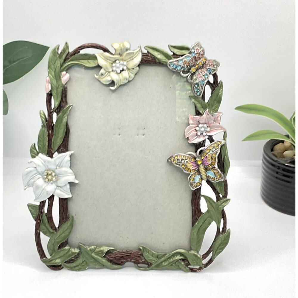 JBW Berkeley Flower Butterflies Jewels Painted Metal 6 X 4 Picture Frame